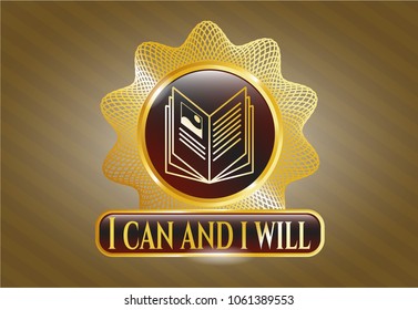  Shiny badge with book icon and I can and i will text inside