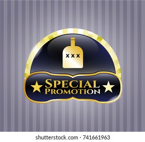  Shiny badge with bottle of alcohol icon and Special Promotion text inside