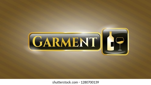  Shiny badge with bottle and glass of wine icon and Garment text inside