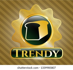  Shiny badge with bread icon and Trendy text inside