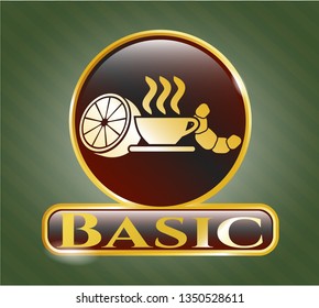  Shiny badge with breakfast  icon and Basic text inside