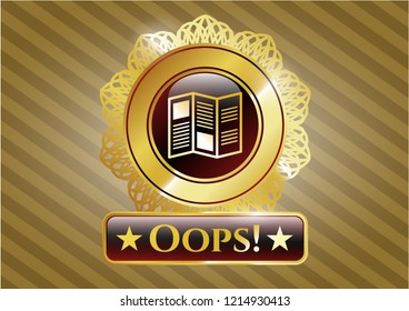  Shiny badge with brochure icon and Oops! text inside