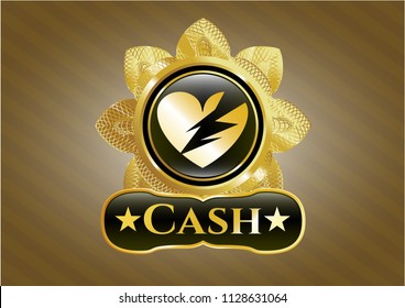  Shiny badge with broken heart icon and Cash text inside