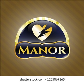 Shiny badge with broken heart icon and Manor text inside