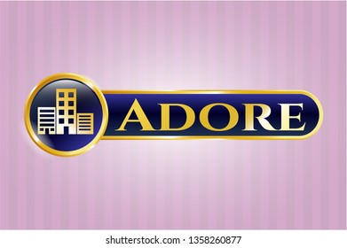  Shiny badge with buildings icon and Adore text inside
