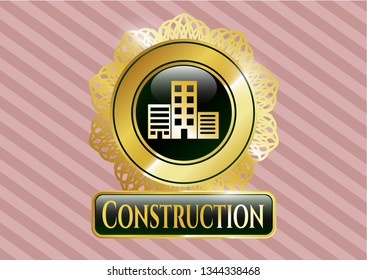  Shiny badge with buildings icon and Construction text inside