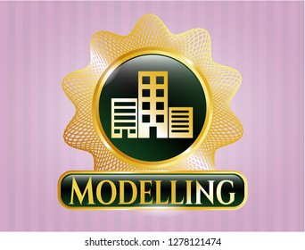  Shiny badge with buildings icon and Modelling text inside