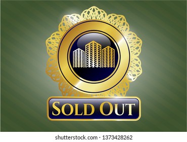  Shiny badge with buildings icon and Sold Out text inside