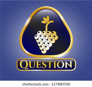  Shiny badge with bunch of grapes icon and Question text inside