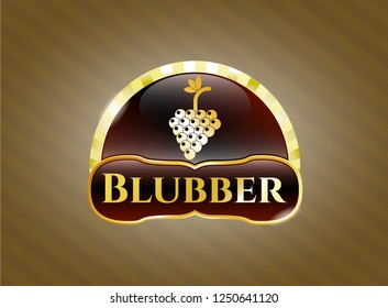  Shiny badge with bunch of grapes icon and Blubber text inside