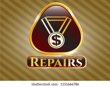   Shiny badge with business award icon and Repairs text inside