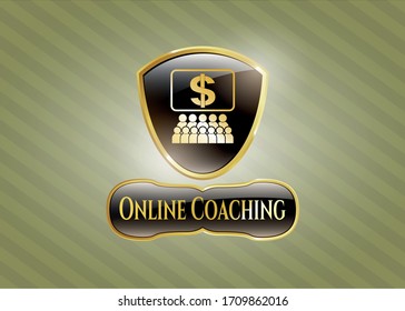 Shiny badge with business congress icon and Online Coaching text inside