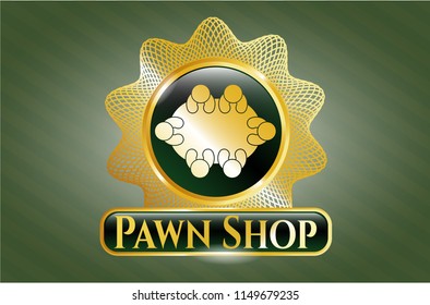  Shiny badge with business meeting teamwork icon and Pawn Shop text inside