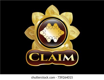 Shiny badge with business meeting teamwork icon and Claim text inside