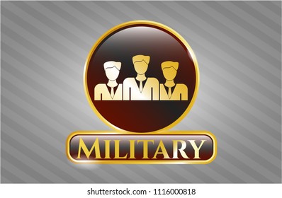 Shiny badge with business teamwork icon and Military text inside