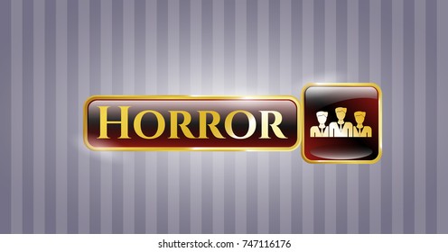  Shiny badge with business teamwork icon and Horror text inside