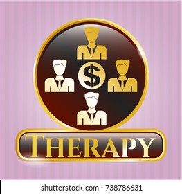  Shiny badge with business teamwork and money icon and Therapy text inside