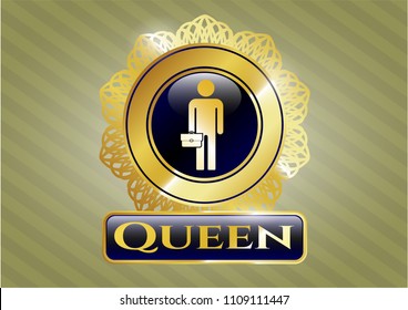  Shiny badge with businessman holding briefcase icon and Queen text inside svg