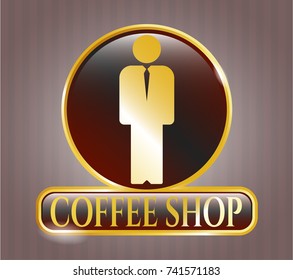  Shiny badge with businessman icon and Coffee Shop text inside