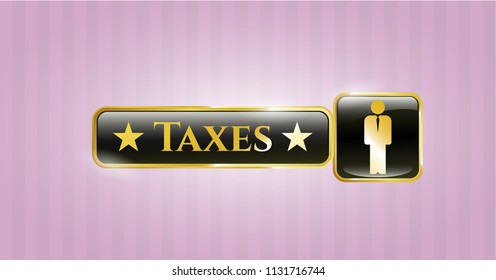  Shiny badge with businessman icon and Taxes text inside