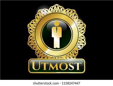  Shiny badge with businessman icon and Utmost text inside