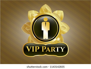  Shiny badge with businessman icon and VIP Party text inside