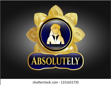  Shiny badge with businesswoman icon and Absolutely text inside