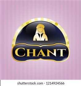  Shiny badge with businesswoman icon and Chant text inside