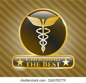  Shiny badge with Caduceus medical icon and Choosing the Best text inside