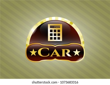   Shiny badge with calculator icon and Car text inside