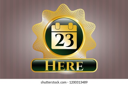  Shiny badge with calendar icon and Here text inside