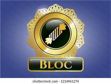  Shiny badge with candy icon and Bloc text inside