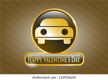  Shiny badge with car seen from front icon and Happy Valentine's Day text inside