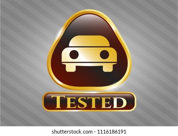  Shiny badge with car seen from front icon and Tested text inside