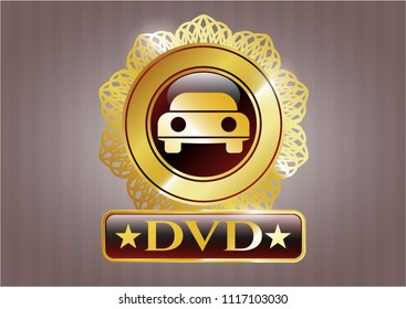  Shiny badge with car seen from front icon and DVD text inside