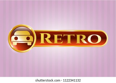  Shiny badge with car seen from front icon and Retro text inside