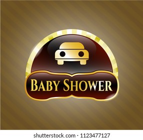  Shiny badge with car seen from front icon and Baby Shower text inside