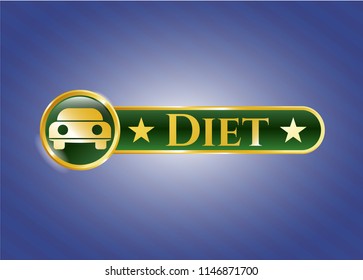  Shiny badge with car seen from front icon and Diet text inside