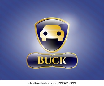 Shiny badge with car seen from front icon and Buck text inside