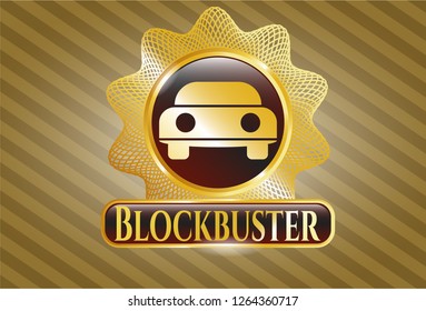  Shiny badge with car seen from front icon and Blockbuster text inside