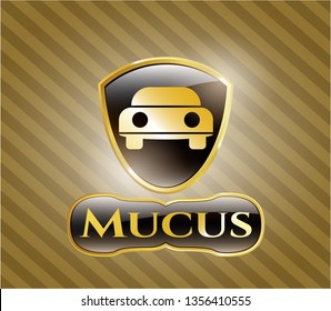  Shiny badge with car seen from front icon and Mucus text inside
