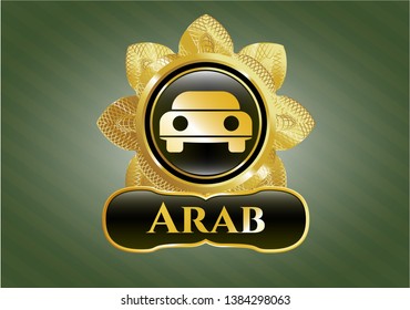  Shiny badge with car seen from front icon and Arab text inside