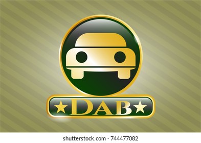  Shiny badge with car seen from front icon and Dab text inside