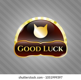  Shiny badge with cat face icon and Good Luck text inside