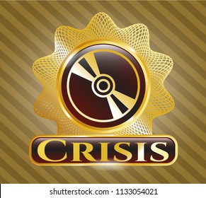  Shiny badge with CD or DVD disc icon and Crisis text inside