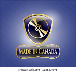  Shiny badge with CD or DVD disc icon and Made in Canada text inside