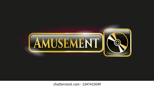  Shiny badge with CD or DVD disc icon and Amusement text inside