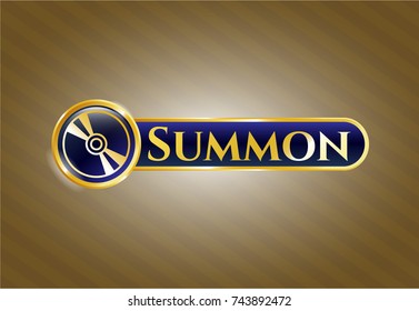  Shiny badge with CD or DVD disc icon and Summon text inside