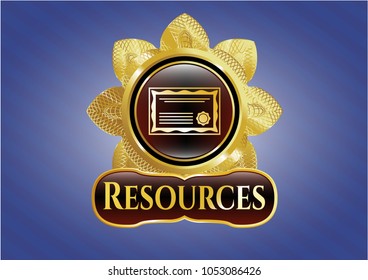  Shiny badge with certificate icon and Resources text inside