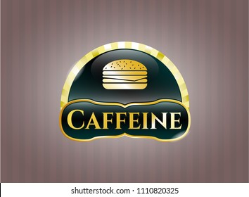   Shiny badge with cheeseburger icon and Caffeine text inside